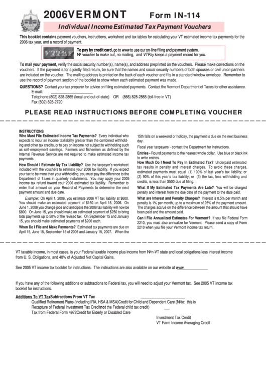 Form In114 Individual Estimated Tax Payment Vouchers With