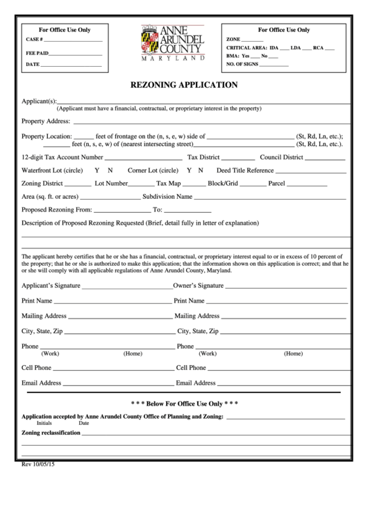 Rezoning Application Anne Arundel County printable pdf download