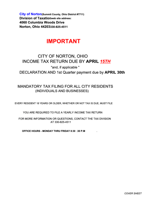 Tax Return Form City Of Norton 2004 printable pdf download
