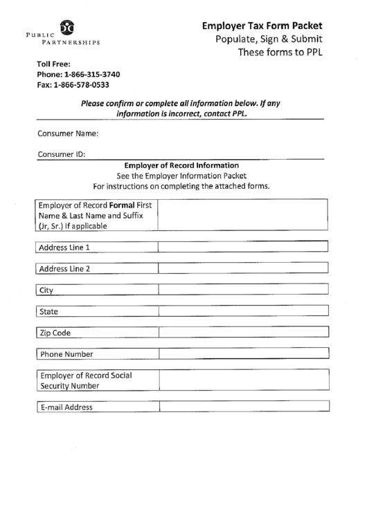 Employer Tax Form Packet printable pdf download