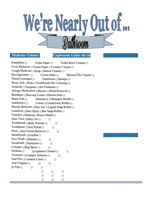 Bathroom Shopping List Spreadsheet printable pdf download