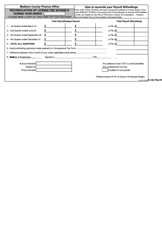 Reconciliation Of License Fee Withheld Form printable pdf download