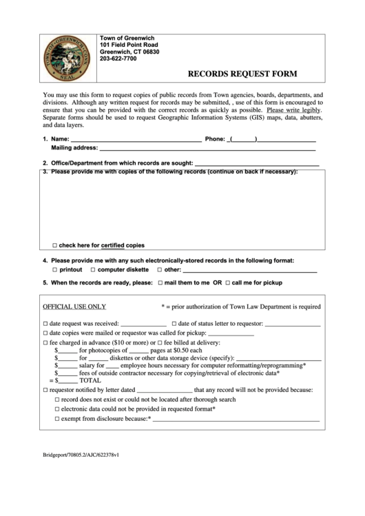 Records Request Form Town Of Greenwich printable pdf download