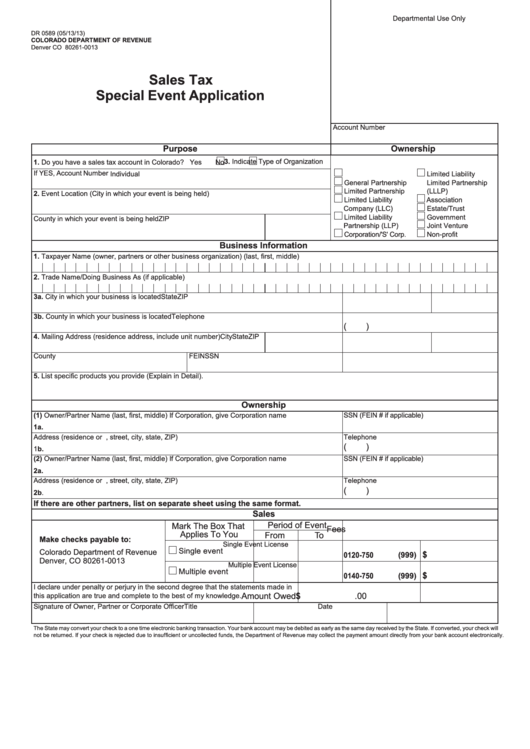 Form Dr 0589 Sales Tax Special Event Application Departament Of