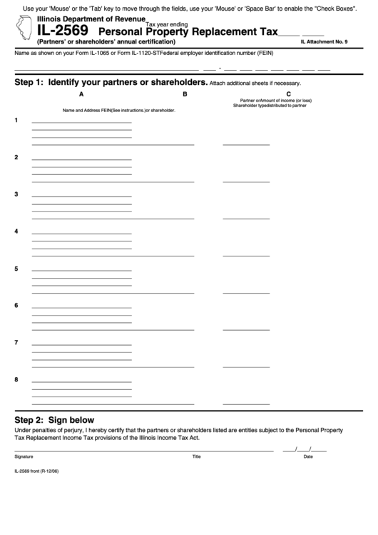 Fillable Form Il2569 Personal Property Replacement Tax printable pdf