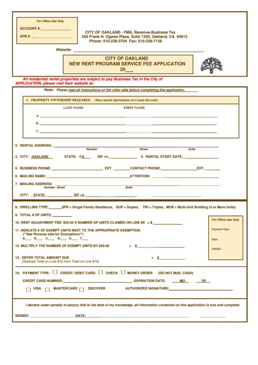 New Rent Program Service Fee Application City Of Oakland printable