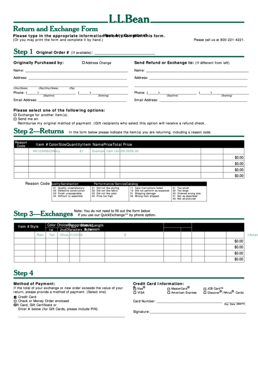 Fillable Return And Exchange Form printable pdf download