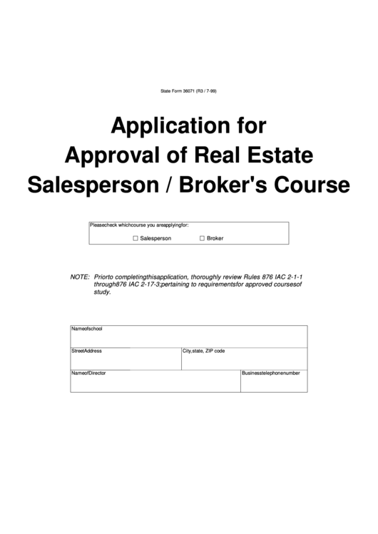 Fillable Form 36071 Application For Approval Of Real Estate