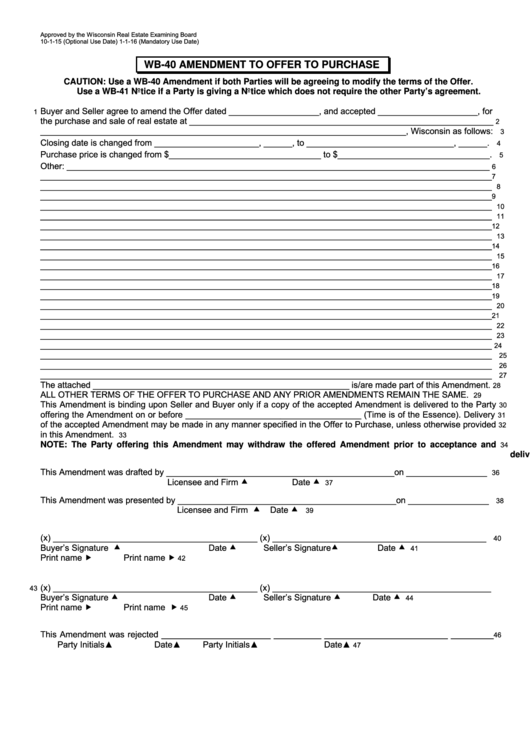 Form Wb40 Amendment To Offer To Purchase printable pdf download