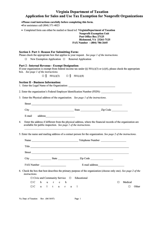 Application For Sales And Use Tax Exemption For Nonprofit Organizations