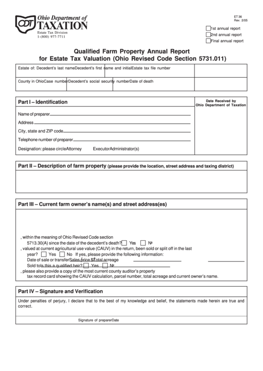 Fillable Form Et 36 Qualified Farm Property Annual Report Form For