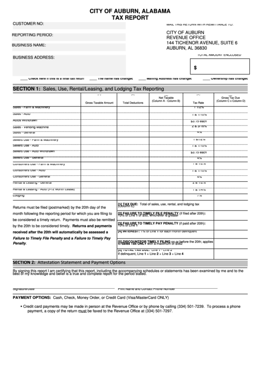 Tax Report Form City Of Auburn, Alabama printable pdf download
