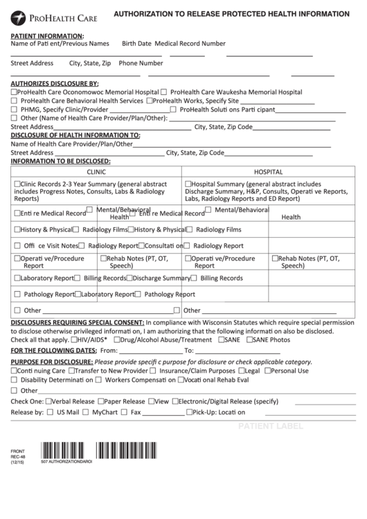 Authorization And Release Form (re Vera Services)