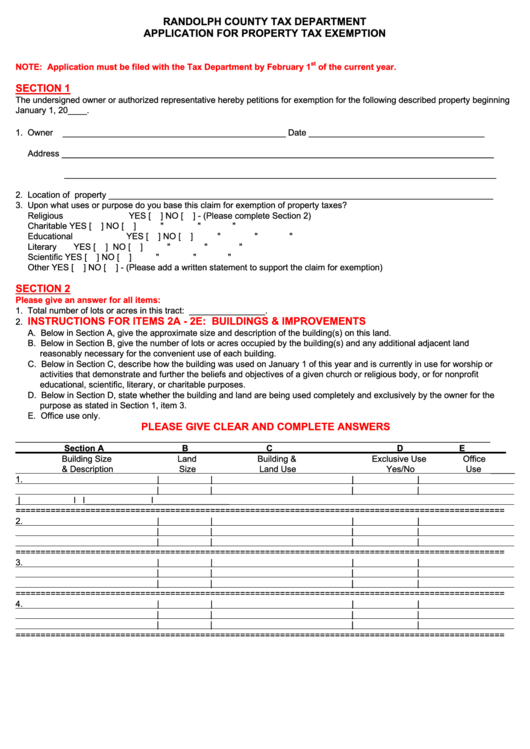Application For Property Tax Exemption Form Randolph County Tax