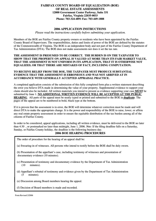 Application For Equalization Of Real Property Assessment Fairfax