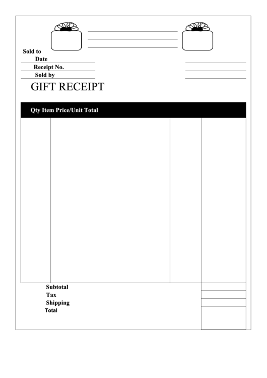 Gift Receipt Template printable pdf download