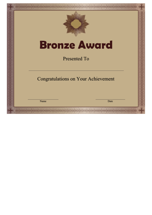 Bronze Award Certificate Template printable pdf download