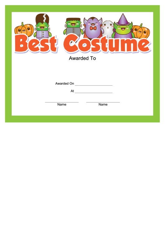 Best Costume Award Certificate Template printable pdf download