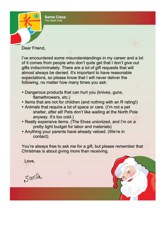 Santa Letter Template printable pdf download