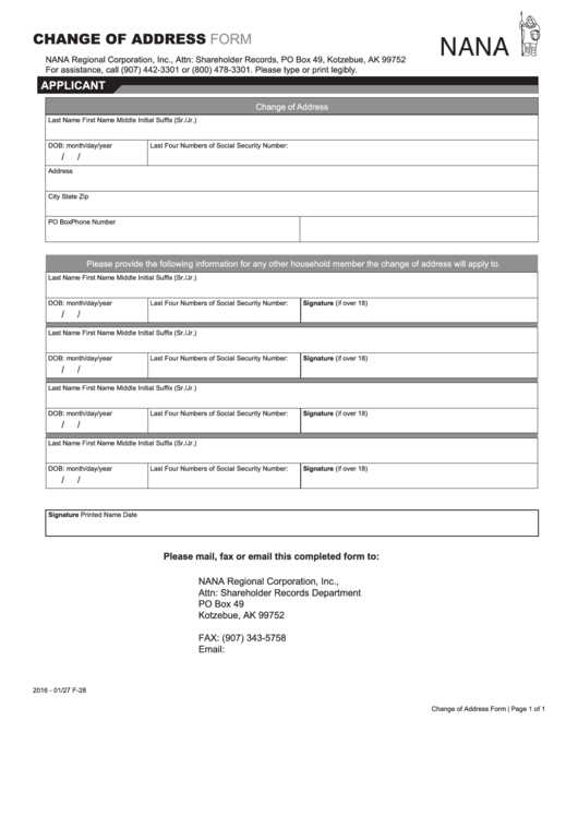 Nana Change Of Address Form printable pdf download