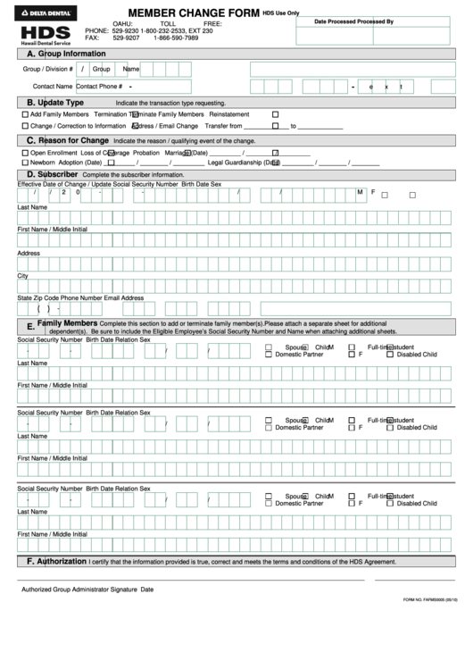 Member Change Form Delta Dental printable pdf download