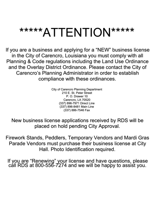 Fillable Application For Occupational License City Of Carencro, La