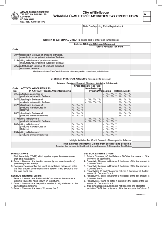 Fillable Schedule C (Form Q) Multiple Activities Tax Credit Form
