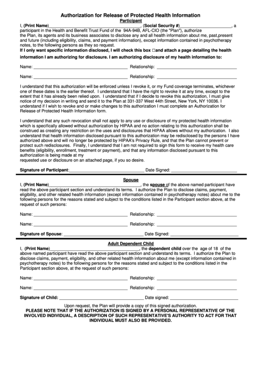 Authorization To Release Phi Form printable pdf download