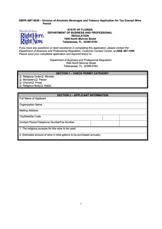 Form Dbpr Abt6038 Division Of Alcoholic Beverages And Tobacco