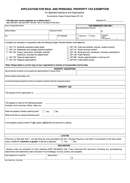 Application For Real And Personal Property Tax Exemption Form Oregon