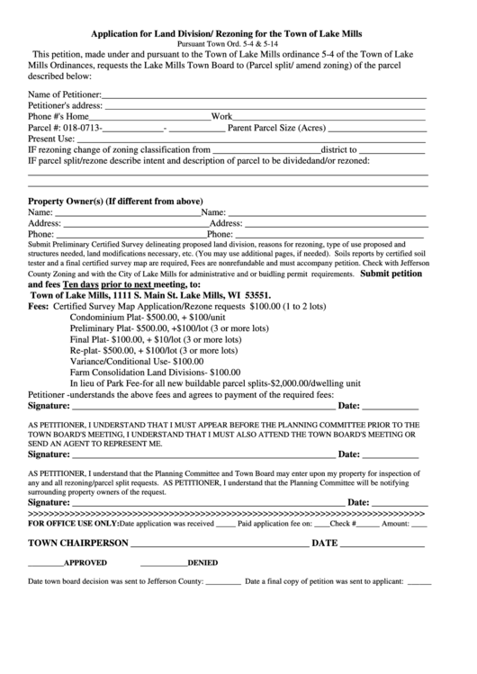 Application For Land Division/ Rezoning Form printable pdf download