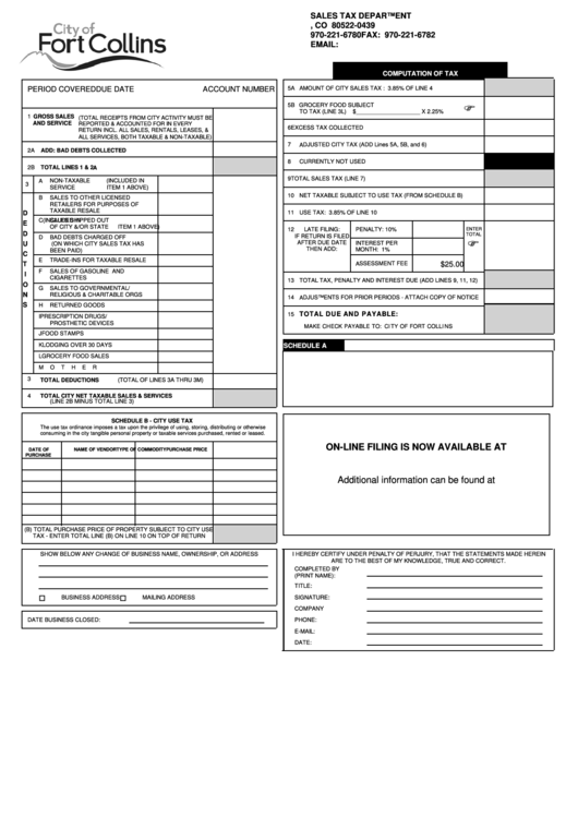 Computation Of Tax Form Sales Tax Department City Of Fort Collins printable pdf download