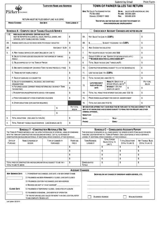 Fillable Town Of Parker Sales Tax Return Form printable pdf download