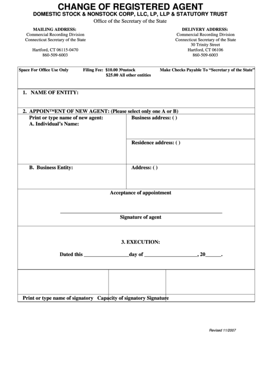 Change Of Registered Agent Form 2007 printable pdf download