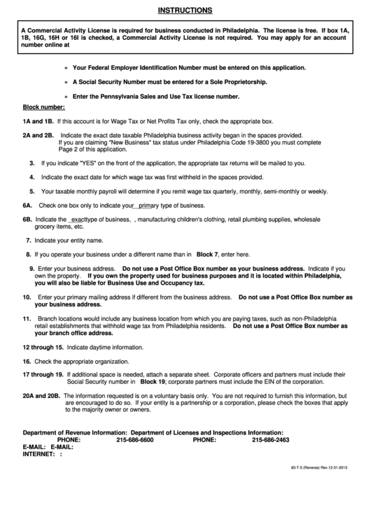 Form 83T5 City Of Philadelphia New Business Tax Status