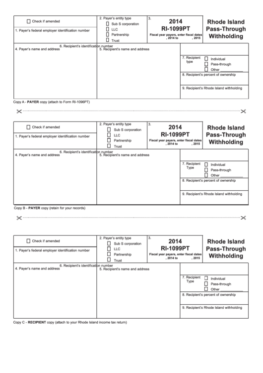 Form Ri1099pt Rhode Island PassThrough Withholding 2014 printable