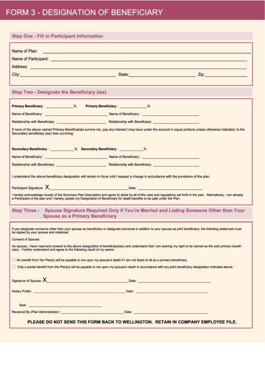 Fillable Form 3 Designation Of Beneficiary printable pdf download