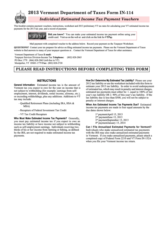 Form In114 Individual Estimated Tax Payment Vouchers 2013