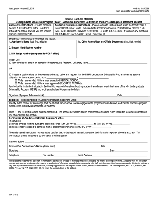 Fillable Form Nih 27623 Undergraduate Scholarship