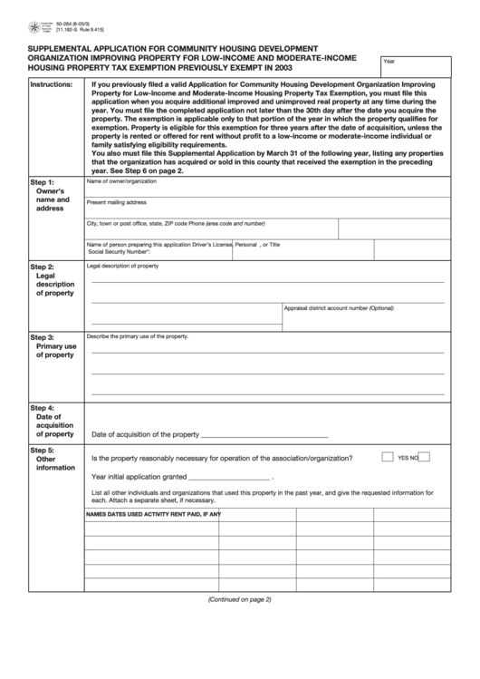 Fillable Form 50264 Supplemental Application For Community Housing