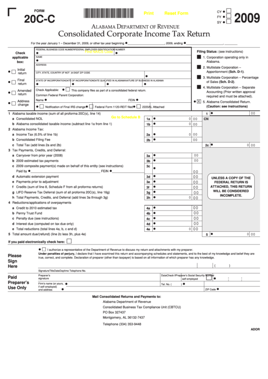 Fillable Form 20cC Consolidated Corporate Tax Return 2009 printable pdf download