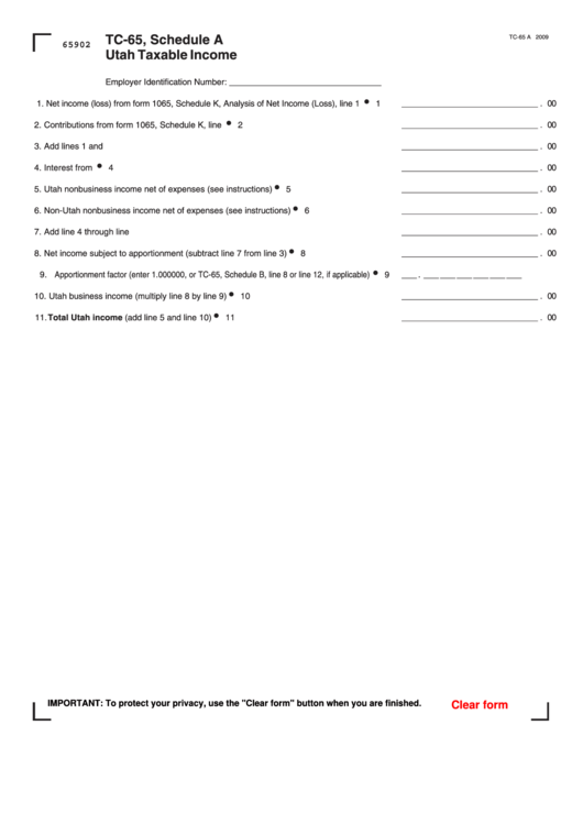Fillable Form Tc65 Schedule A Utah Taxable printable pdf download