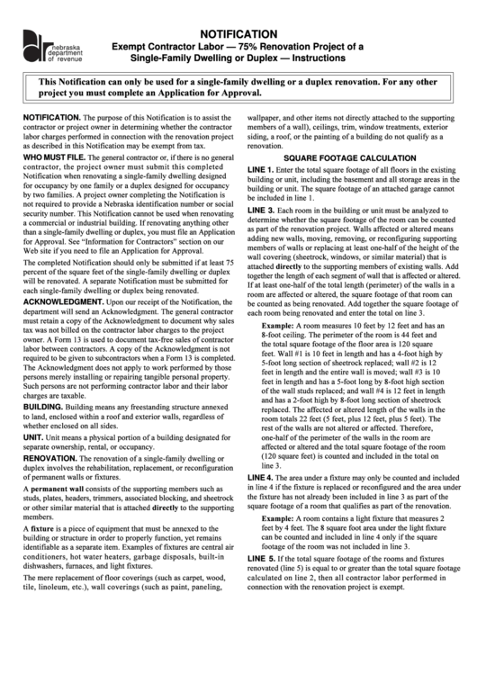 Fillable Notification Exempt Contractor Labor 75 Renovation Project