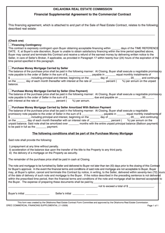 Fillable Financial Supplemental Agreement To The Commercial Contract
