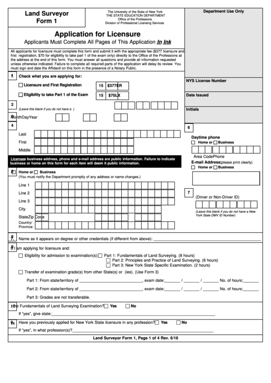 Land Surveyor Application For Licensure The University Of The State Of New York The State