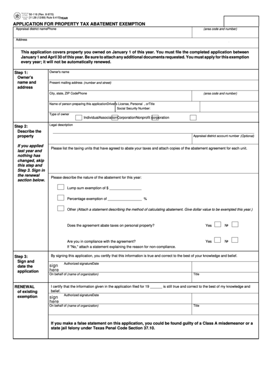 Fillable Form 50116 Application For Property Tax Abatement Exemption