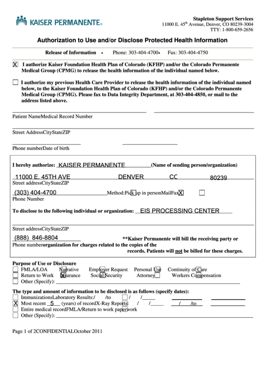 Authorization To Use And/or Disclose Protected Health Information Form