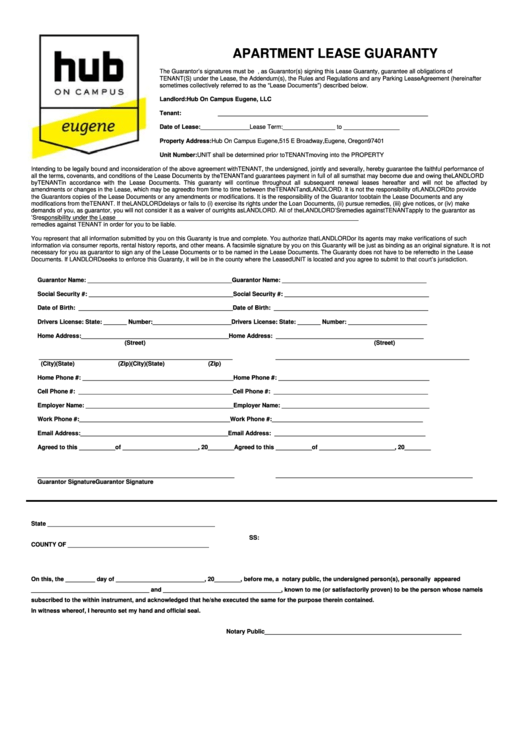 Apartment Lease Guaranty Form printable pdf download