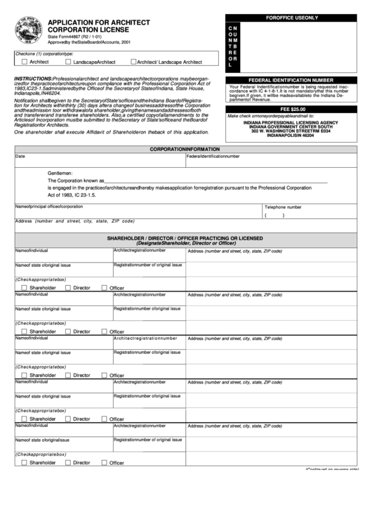 Fillable State Form 44867 Application For Architect Corporation
