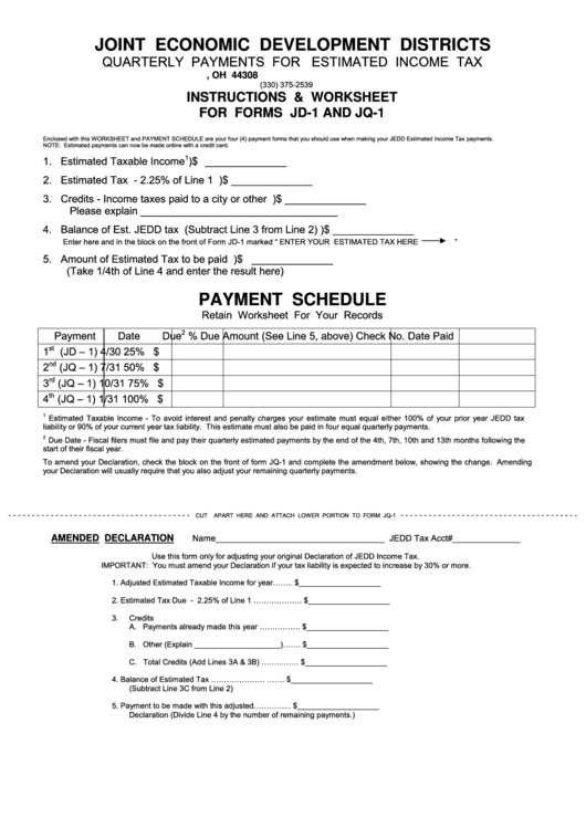 Form Jd1 And Form Jq1 Quarterly Payments For Estimated Tax